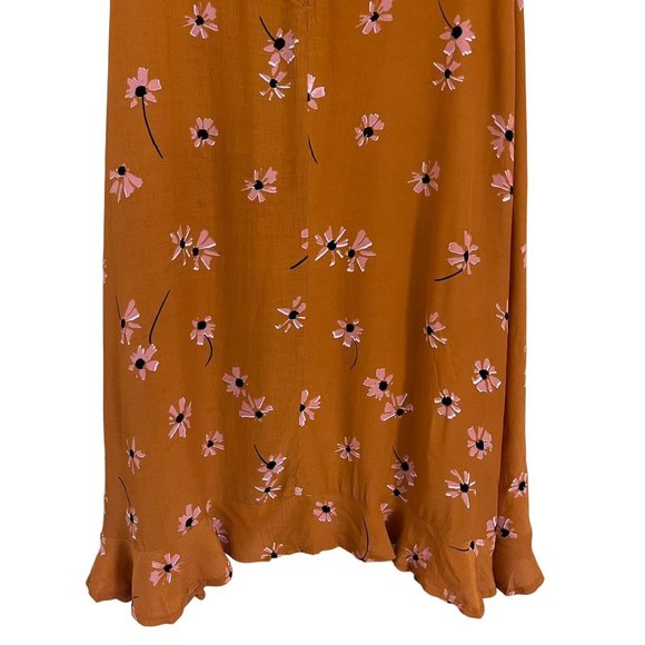 Faithfull The Brand Emilia Floral Midi Dress Orange Pink Women's Size M Medium - Picture 6 of 12